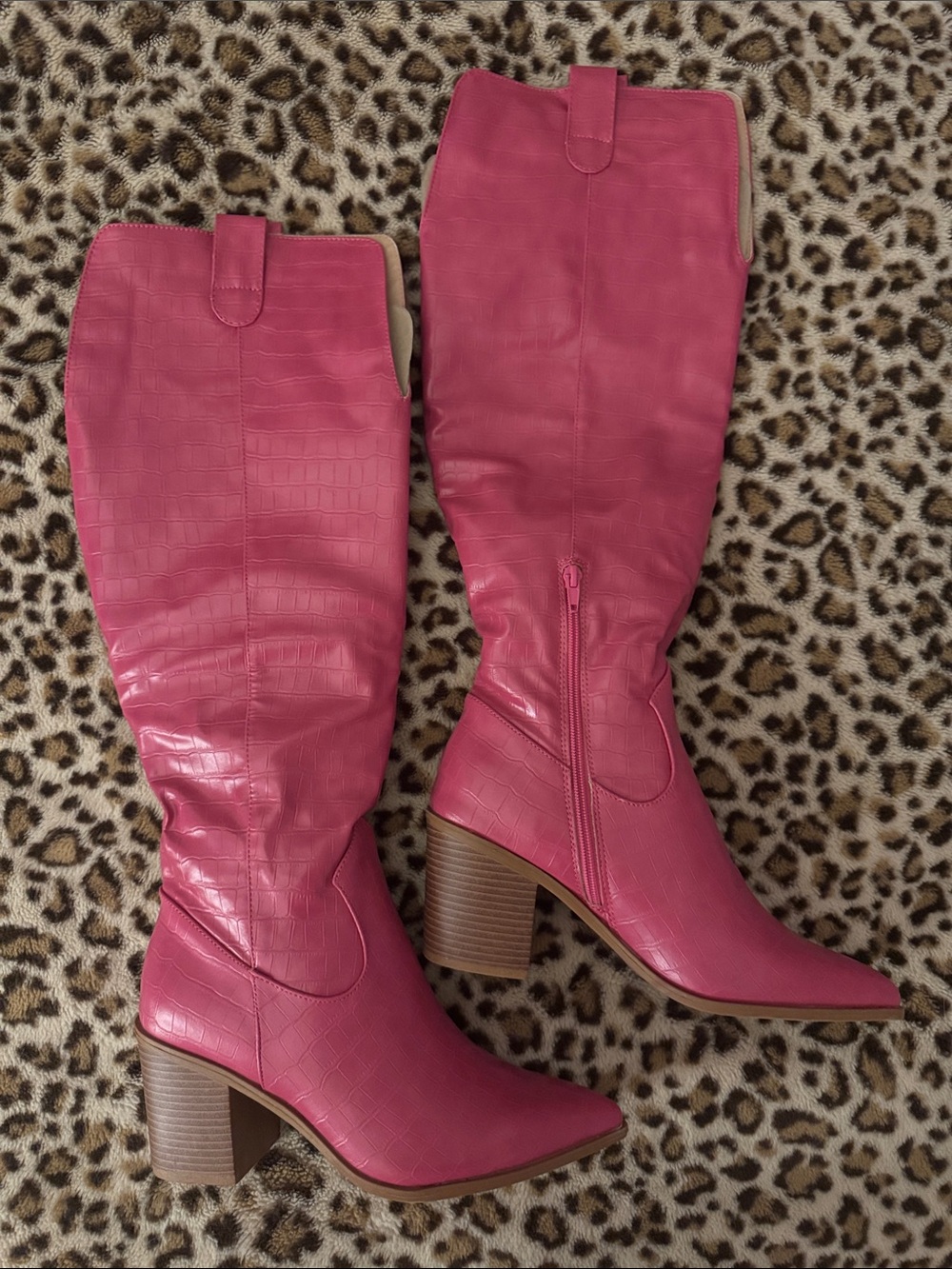 pink knee high boots